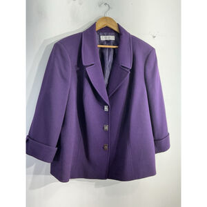 Womans Tahari Blazer Jacket 20 W Purple 3/4 Sleeve Lined Metal Toggle Button